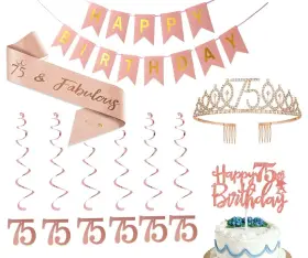 Bpp-02 Hontier Happy 75th Birthday Decorations For Women Including Banner Bir
