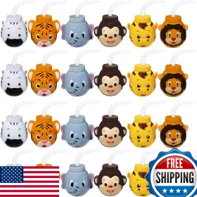 B0b23w7vn8 Hoolerry 24 Zoo Animal Cups With Lids And Straws 10oz Reusable Plastic Safe