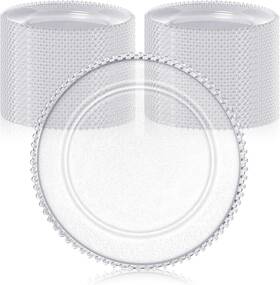 Hoolerry Wl-hoolerry-5154 50-pack Clear Charger Plates Bulk 13 Inch Plastic Round Beaded Transparent