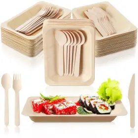 Wl-hoolerry-663 Hoolerry 50 Sets Disposable Bamboo Plates Set 8 X 5.5 Inch Palm Leaf A