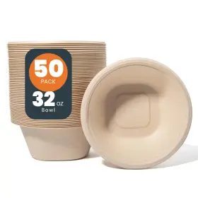 Mw-071-36bn Hooray Mida 32 Oz 50 Pack Heavy Duty Deep Paper Bowls Disposable And Compostable Made From