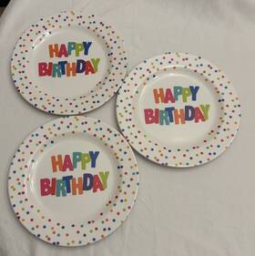 Horizon Group 765940657683 Decorative Happy Birthday Plastic Melamine Plates 9 Inch Set Of 3 New