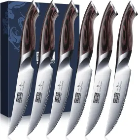 Hshest-2023-021 Hoshanho Steak Knives Set Of 6 Ultra Sharp 4.5 Inch Serrated Knife Silver