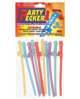 Htp2103 Hott Products Party Pecker Sipping Straws 10 Pc Bag - 5 Assorted Colors