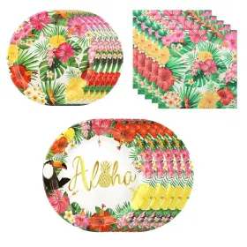 Hk05482 Houseen Tropical Luau Party Supplies Kit For 24 Guests 72pcs 9inch And 7inch Disposabl