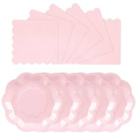 Houuqe 799473635054 100 Pcs Pink Paper Plates And Napkins Set Tableware Include 7 Inch Scallope