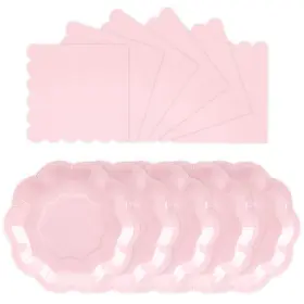 Houuqe 799473635054 100 Pcs Pink Paper Plates And Napkins Set Tableware Include 7 Inch Scallope