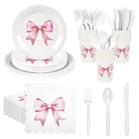 Houuqe 799473829033 175pcs Pink Bow Party Supplies Conquette Cute Bachelorette Decoratio