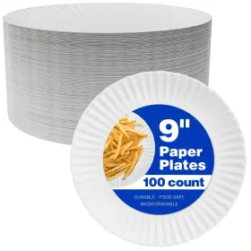 Houzzkingz Usa 850044138821 Paper Plates 9 Inch Bulk White Party Uncoated D