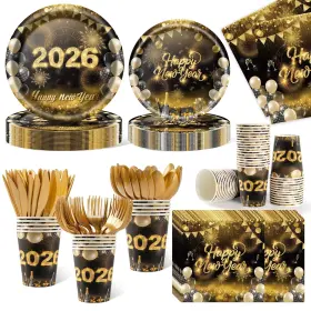 Nye2026-50 Hqywzxus 350pcs New Years Eve Party Supplies Set Dinnerware For 50 Guests Plates Na