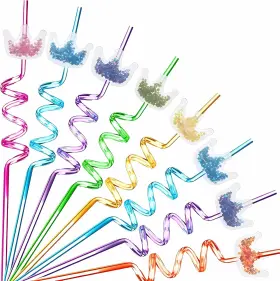 Hr 744759215079 Generic 24 Glitter Princess Party Favors Reusable Crown Drinking Straws 6 Design