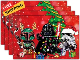 Cx-mats-014 Hrystarad Funny Star Wars Christmas Placemats - Black Knight Santa Large Xmas-wars