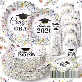 Hsei Bey-hsei-6285 250 Pcs Wildflower Graduation Disposable Plates And One Size Multicolor
