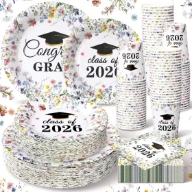 Bey-hsei-6285 Hsei 250 Pcs Wildflower Graduation Disposable Plates And One Size Multicolor