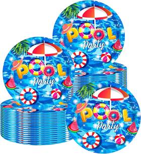 Hspaidyp 744759780409 50 Pcs Pool Party Tableware Plates Supplies Beach 7 Inch Su