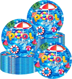 Hspaidyp 744759780409 50 Pcs Pool Party Tableware Plates Supplies Beach 7 Inch Su