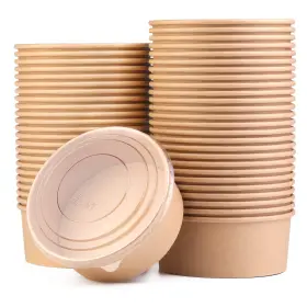 Hssugi 718519305935 Large Kraft Bowls 37oz 50pcs Disposable Paper Salad With Lids Round
