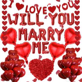 Hsuusdu Pd230000117 Will You Marry Me Decorations - 500 Pcs Red Letter Balloons Banner Garlands