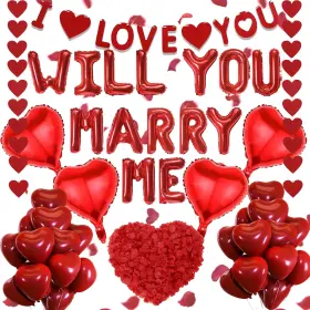 Pd230000117 Hsuusdu Will You Marry Me Decorations - 500 Pcs Red Letter Balloons Banner Garlands