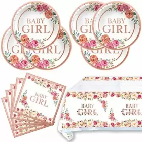 A026 Huangshang Ltd Girls Baby Shower Party Gold Foil Tableware 20 Pink Plates Napkins And