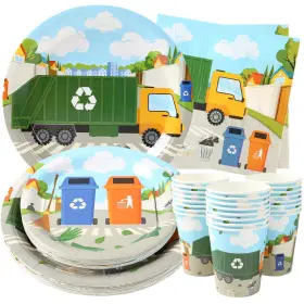 Hudson Party Supplies 850045258634 Garbage Truck Birthday Serves 24 Dinner Plates Dessert