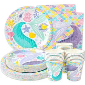 Hps-ps00051 Hudson Party Supplies Mermaid Birthday Decorations Serves 24 Dinner Plates Dessert Cups Napki
