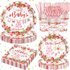 Huiyanfsy 20hycmbb 140pcs Strawberry Baby Shower Decorations For Girls Berry Sweet Red