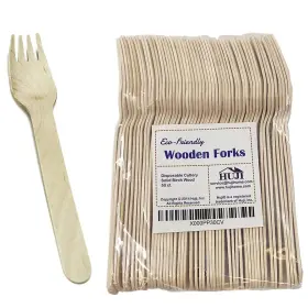 Huji 627374155596 Ecofriendly Disposable Wooden Forks Set Silverware For Birthday Party Events Hol