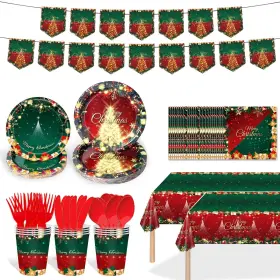 Hukalw 704444232781 171pcs Christmas Dinnerware Set Party Supplies Snowman Disposable Tableware P