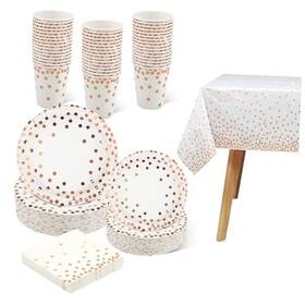 Huoying 761895218276 201pcs Disposable Paper Plates Party Supplies Polka Dots Birthday Rose Gold
