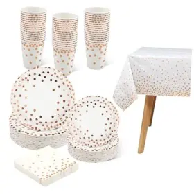 Huoying 761895218276 201pcs Disposable Paper Plates Party Supplies Polka Dots Birthday Rose Gold