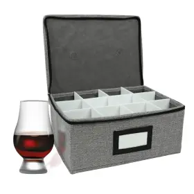 Hurzmoro 772168963410 Storage Box For Whisky Glass 12 Whiskey Compartments Dark Grey