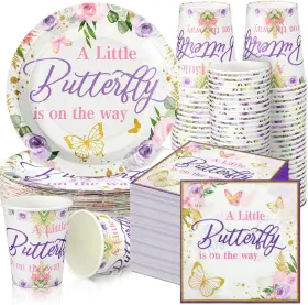 Dun-hushee-1268 Hushee 200 Pcs Butterfly Baby Shower Paper Plates Napkins Cups Girl Party