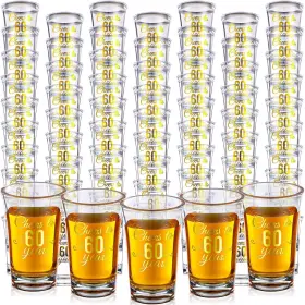 Dun-hushee-2857 Hushee 100 Pcs 60th Gold Birthday Shot Glasses Bulk 1.4oz Cheers To 60 Years