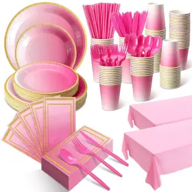 Dun-hushee-512 Hushee 452 Pcs Disposable Plates Set Party Supplies For 50 Guests Ombrehot Pi