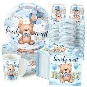 Hushee-plates-dun2276 Hushee 200 Pcs Bear Baby Shower Paper Plates Napkins Cups Blue