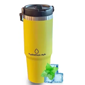 Hydration Hub 692878358811 30oz Stainless Steel Tumbler With Handle And 30 Ounces Yellow
