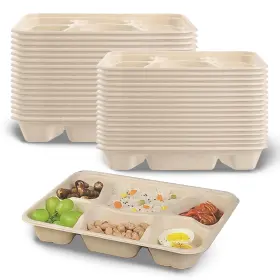 Hyuetrsa0306-03 Hyuetrsa 50 Pack Heavy-duty Compostable Trays 6 Compartment Plates Disposable 6-sectio