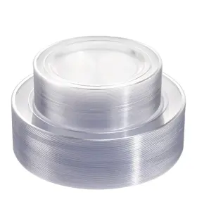 I00000 725756647742 96 Pieces Clear Silver Plastic Plates Disposable With Ri