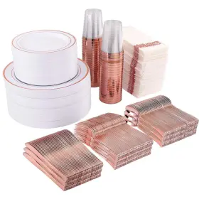 I00000 778716924230 800pcs Rose Gold Dinnerware Set-200 Plates 300 Plastic S