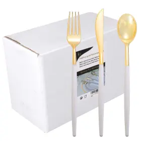 I00000 787794855107 144pcs Gold Plastic Silverware Utensils Set Disposable
