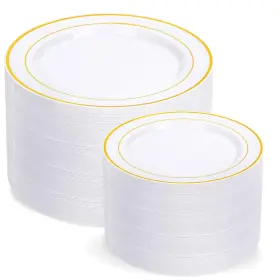 Et00-06wg-200 I00000 200 Pcs Gold Plastic Plates - Disposable Party