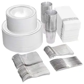 Mb7t-cv62 I00000 700pcs Silver Dinnerware Set-200 Plastic Plates 300 Disposable