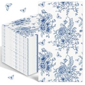 Ianfeph Ia-10 100pcs Blue Floral Napkins Disposable Hand 14.825 X 14.345 Inches