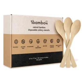 Ibambo 850040038224 100% Bamboo Spoons Set - 100 Biodegradable Utensils Reusable O