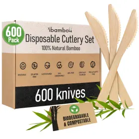 Ibambo 850040038460 100% Bamboo Knives Set - Eco Friendly Kitchen Utensils 600 Compostable Knive