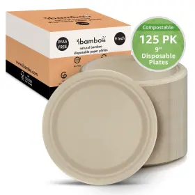 Bk-9in125p Ibambo 125 Pack 9 Inch Bamboo Disposable Paper Plates