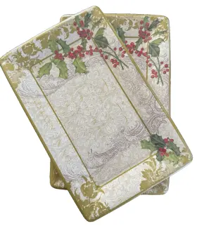 Ideal Home Range 686423509964 Lot/2 Pkg 8 Cafe Paper Plates 7.5x 12 Rectangle Christmas Holly Gold