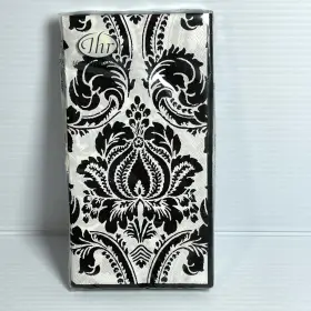 Bf403607 Ideal Home Range Ihr Damask White Black 3-ply Guest Towels Dinner Napkins 16-ct