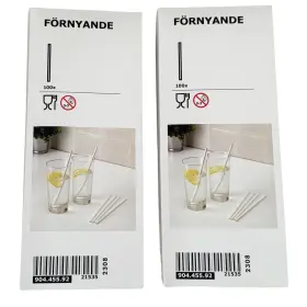 904.455.92 Ikea Fornyande White Paper Drinking Straws 2 Packs Of 100 200